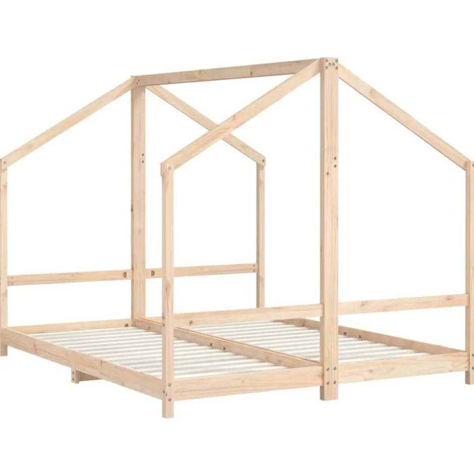 Best vidaXL Sängram för barnsäng 2x(80x200) cm massiv furu Naturfärg