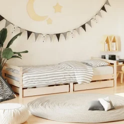 Best vidaXL Sängram för barnsäng m. lådor 80x200 cm massiv furu Naturfärg