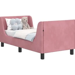 vidaXL Sängram för småbarn med huvudgavel 70 x 140 cm Sammet Rosa