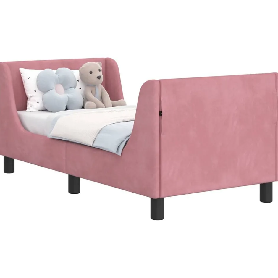 vidaXL Sängram för småbarn med huvudgavel 70 x 140 cm Sammet Rosa