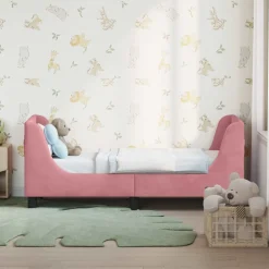 vidaXL Sängram för småbarn med huvudgavel 70 x 140 cm Sammet Rosa