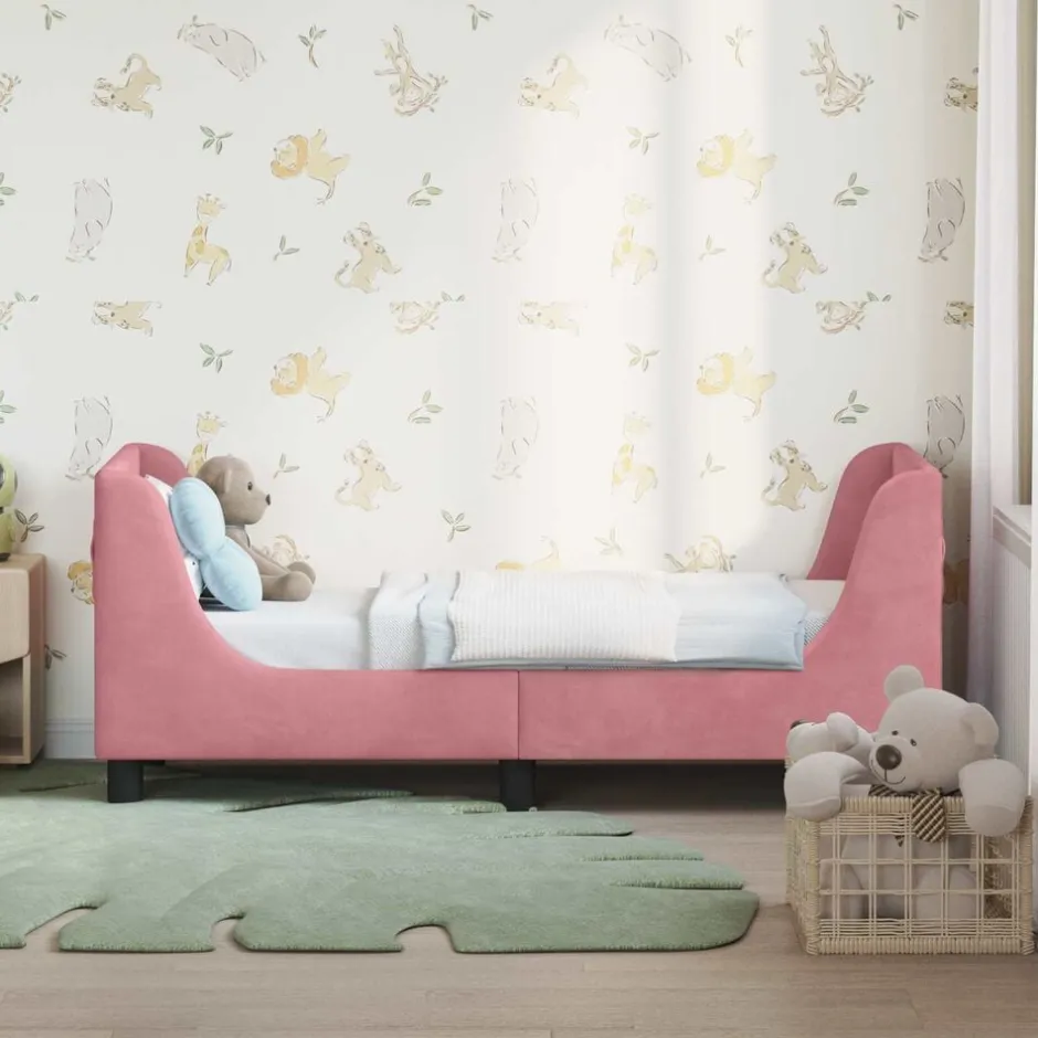 vidaXL Sängram för småbarn med huvudgavel 70 x 140 cm Sammet Rosa