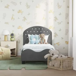 Discount vidaXL Sängram för småbarn med huvudgavel 70 x 140 cm Sammet Mörkgrå