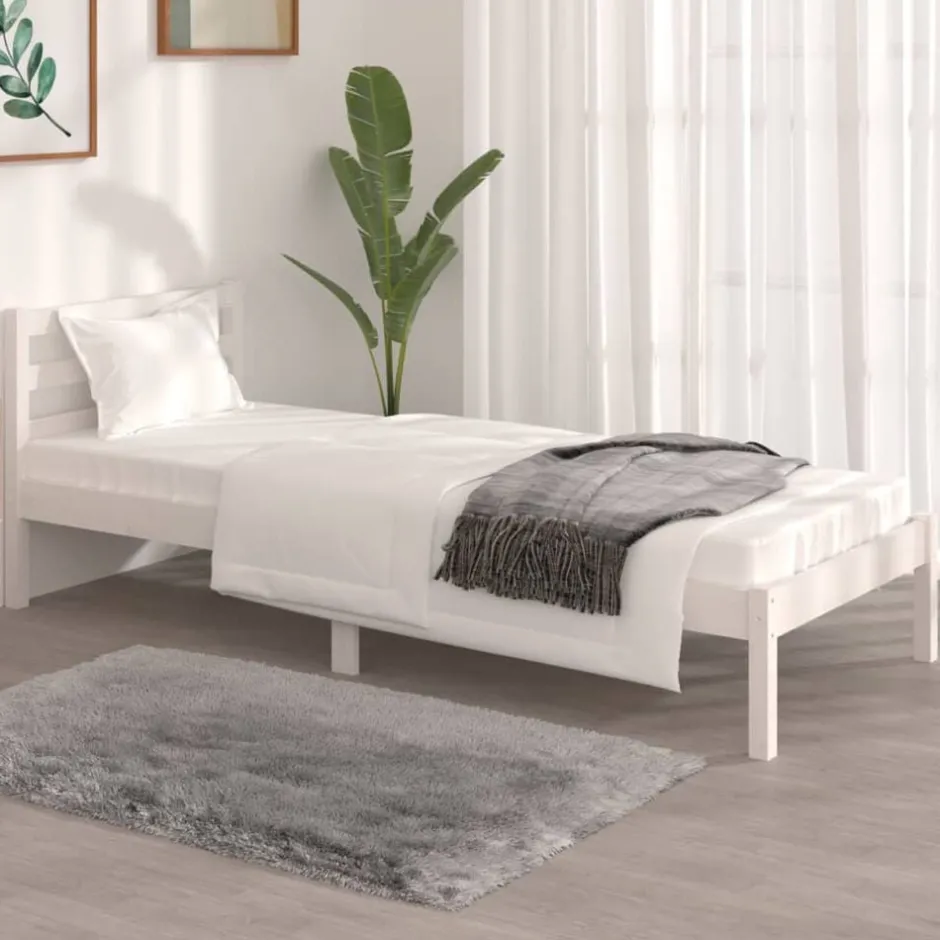 Outlet vidaXL Sängram massiv furu 75x190 cm 2FT6 Vit