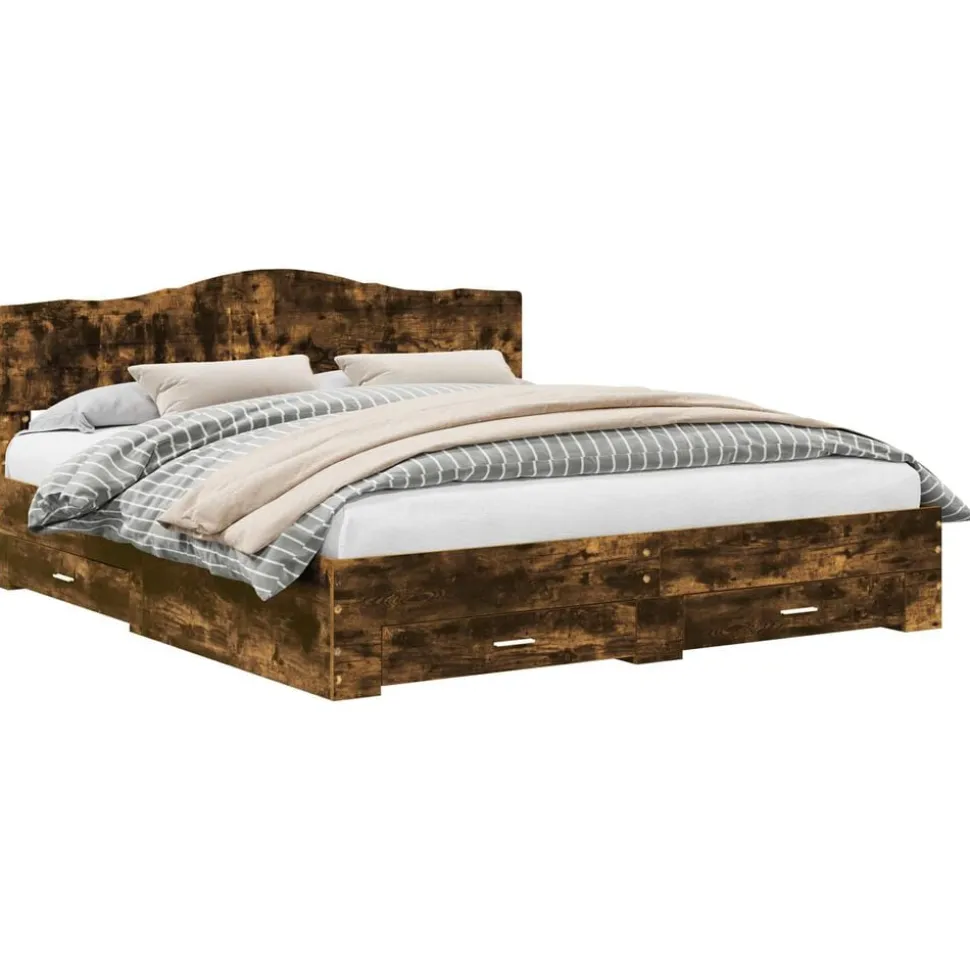 vidaXL Sängram med huvudgavel Rökt ek 200 x 200 cm Konstruerat trä