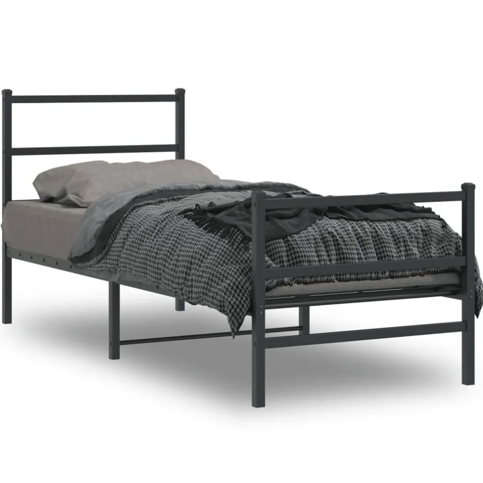 Best vidaXL Sängram med huvudgavel och fotgavel metall 75x190 cm Svart