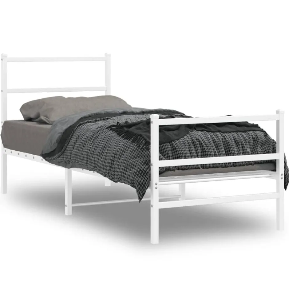 Best vidaXL Sängram med huvudgavel och fotgavel metall 80x200 cm Vit
