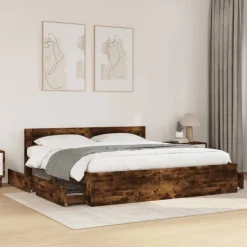 Discount vidaXL Sängram med huvudgavel 200x200 cm konstruerat trä Rökfärgad ek