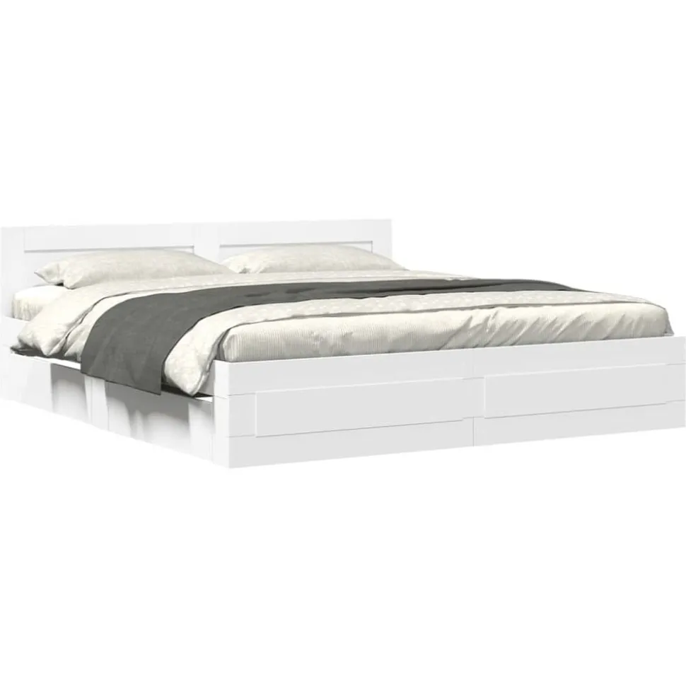 vidaXL Sängram med huvudgavel utan madrass vit 200x200 cm
