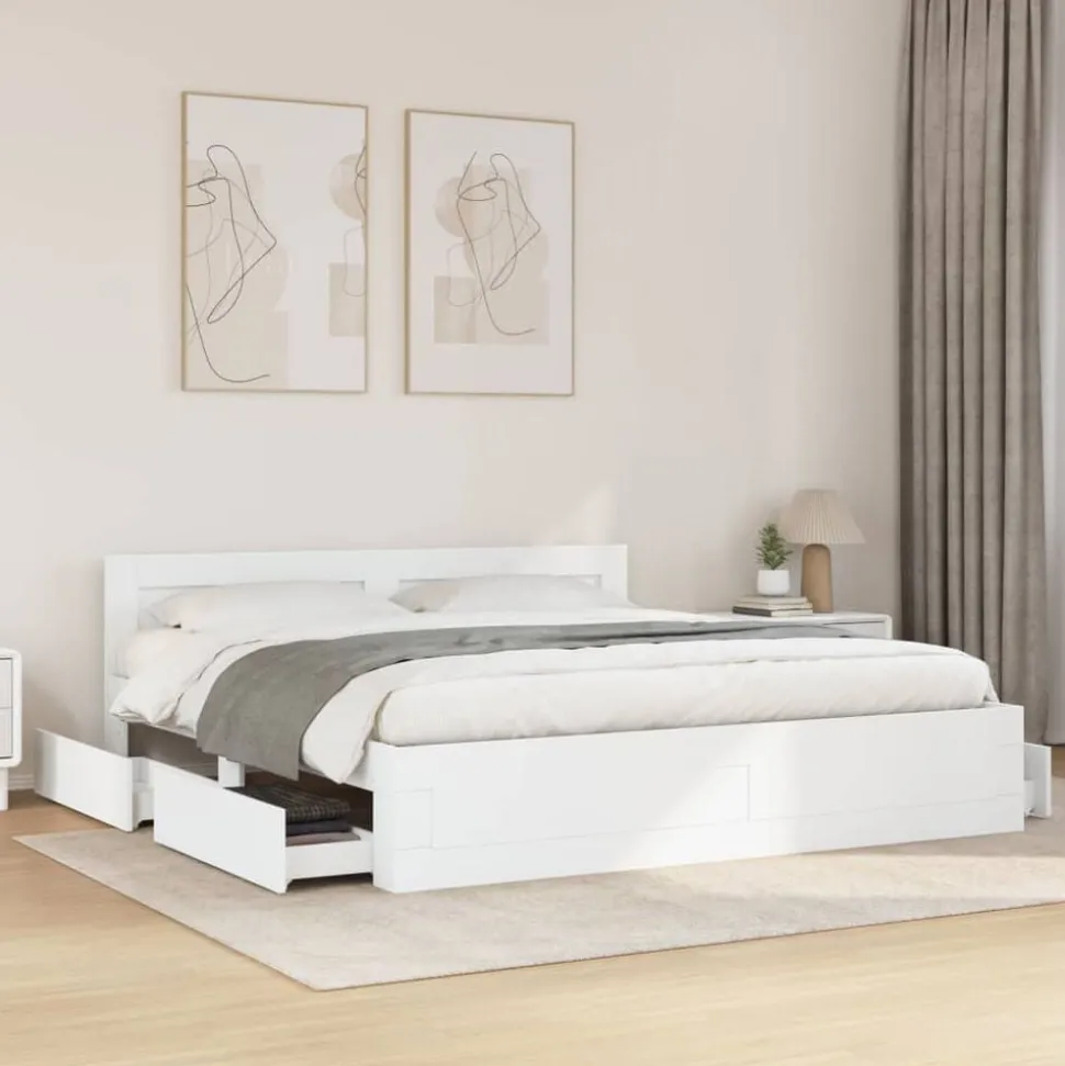 vidaXL Sängram med huvudgavel utan madrass vit 200x200 cm