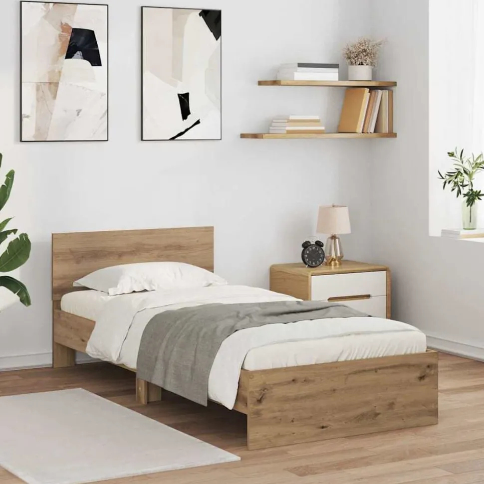 vidaXL Sängram med huvudgavel Artisan Ek 100 x 200 cm Konstruerat trä