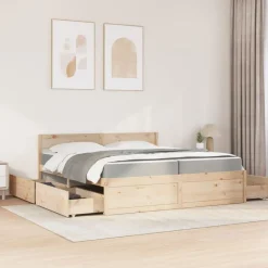 vidaXL Sängram med lådor och madrass 200x200 cm massiv furu
