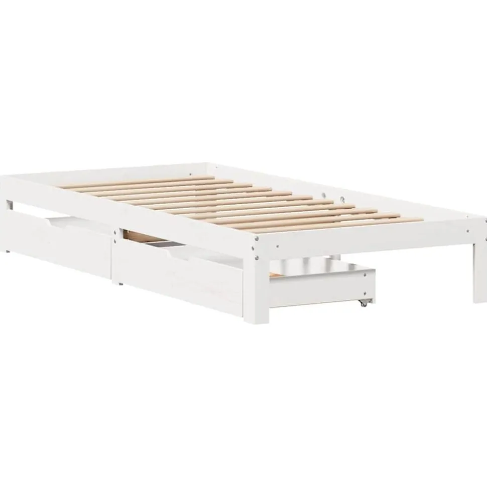vidaXL Sängram med lådor vit 75x190 cm massivt furu