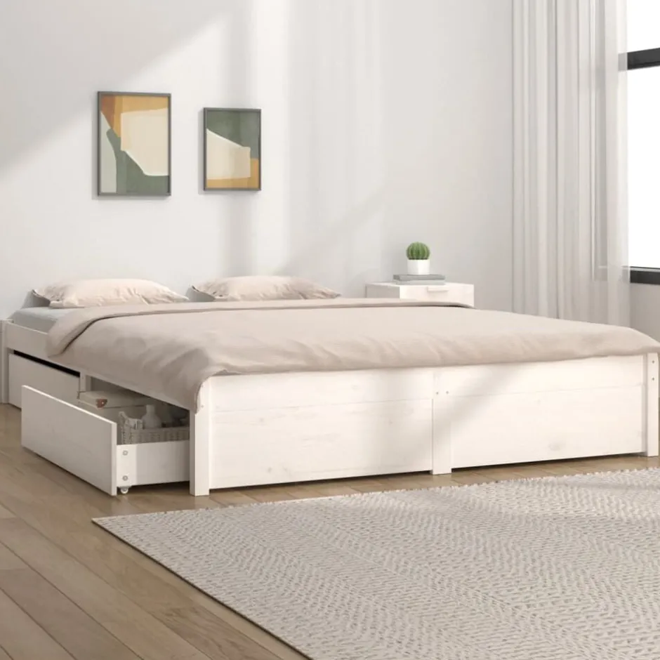 Outlet vidaXL Sängram med lådor 140x190 cm Vit