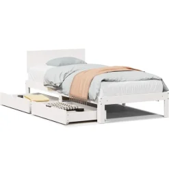 Discount vidaXL Sängram med lådor 75x190 cm massivt furu Vit