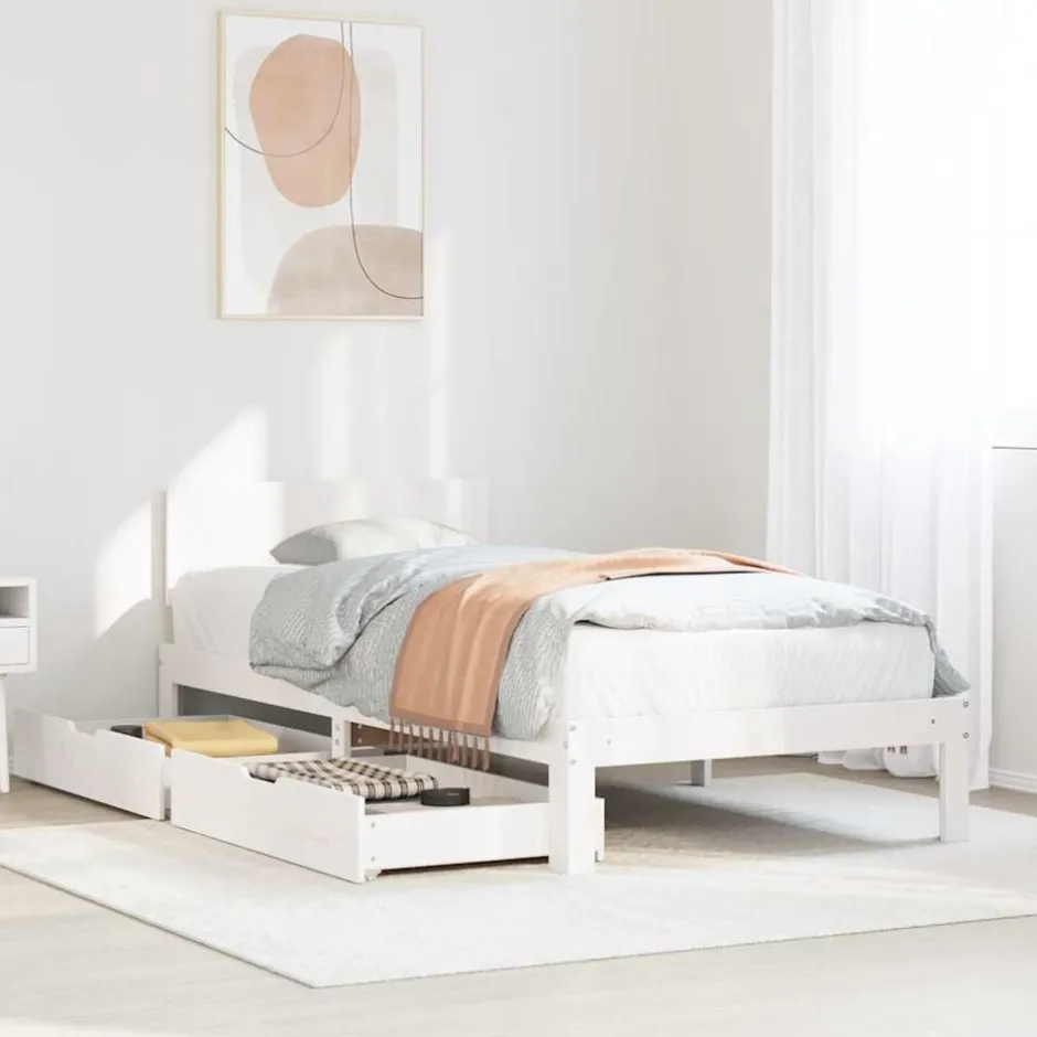 Discount vidaXL Sängram med lådor 75x190 cm massivt furu Vit