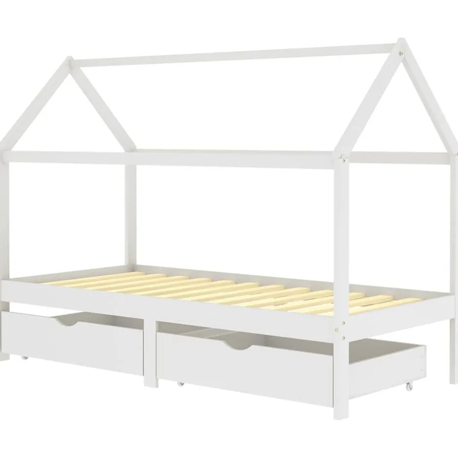 Outlet vidaXL Sängram med lådor massiv furu 90x200 cm Vit