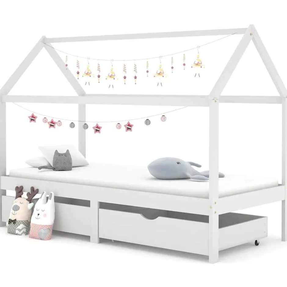 Outlet vidaXL Sängram med lådor massiv furu 90x200 cm Vit