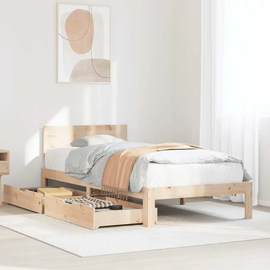 Clearance vidaXL Sängram med lådor 75x190 cm massivt furu Naturfärg