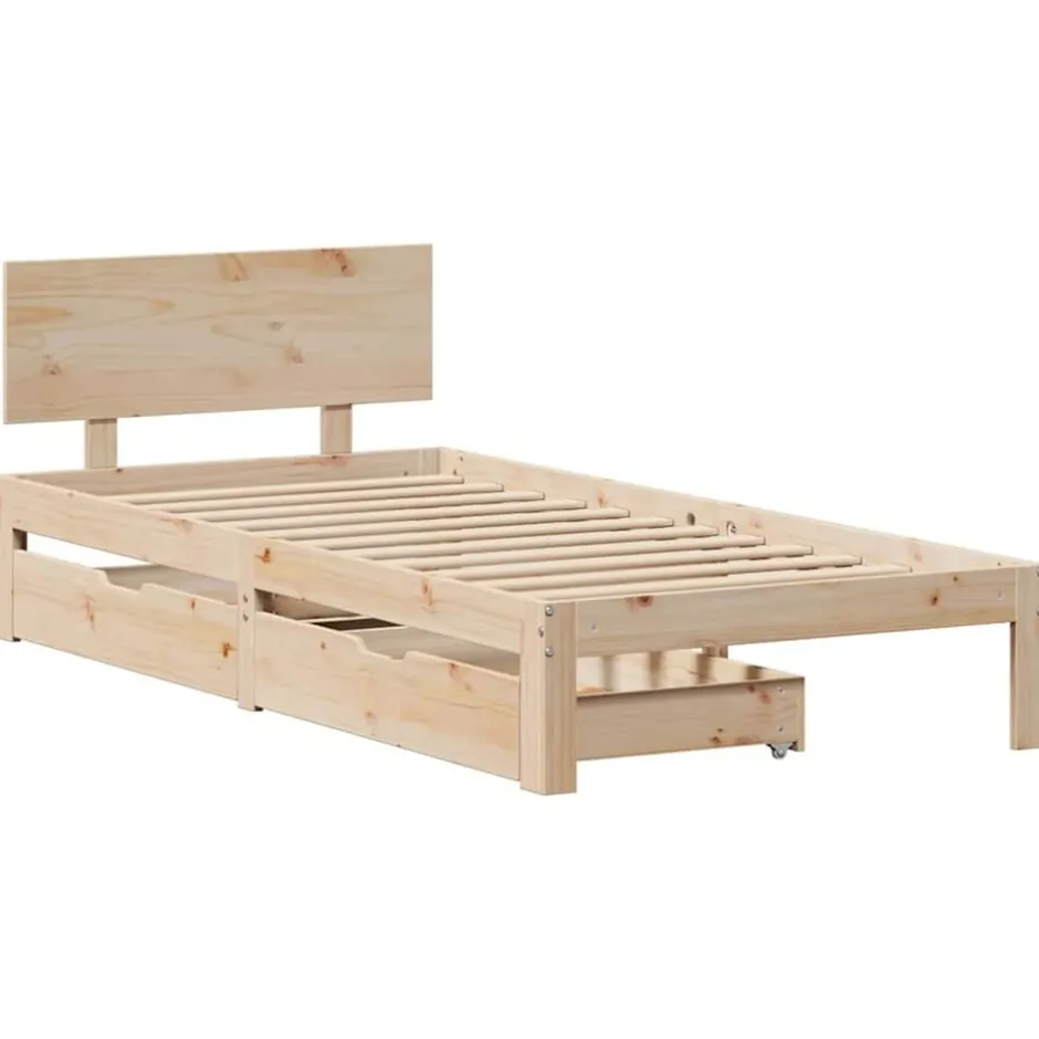 Clearance vidaXL Sängram med lådor 75x190 cm massivt furu Naturfärg
