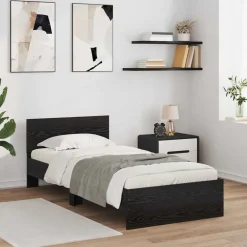 Discount vidaXL Sängram med LED -remsljus 100 x 200 cm Konstruerat trä Svart ek