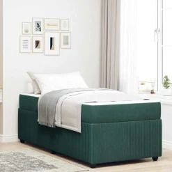 vidaXL Sängram med madrass Mörkgrön 90 x 190 cm tyg