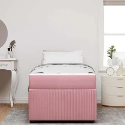 Discount vidaXL Sängram med madrass 80 x 200 cm tyg Rosa