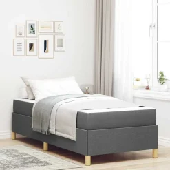 vidaXL Sängram med madrass 80 x 200 cm tyg Mörkgrå