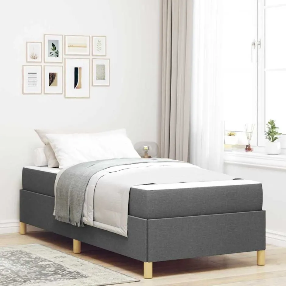 vidaXL Sängram med madrass 80 x 200 cm tyg Mörkgrå