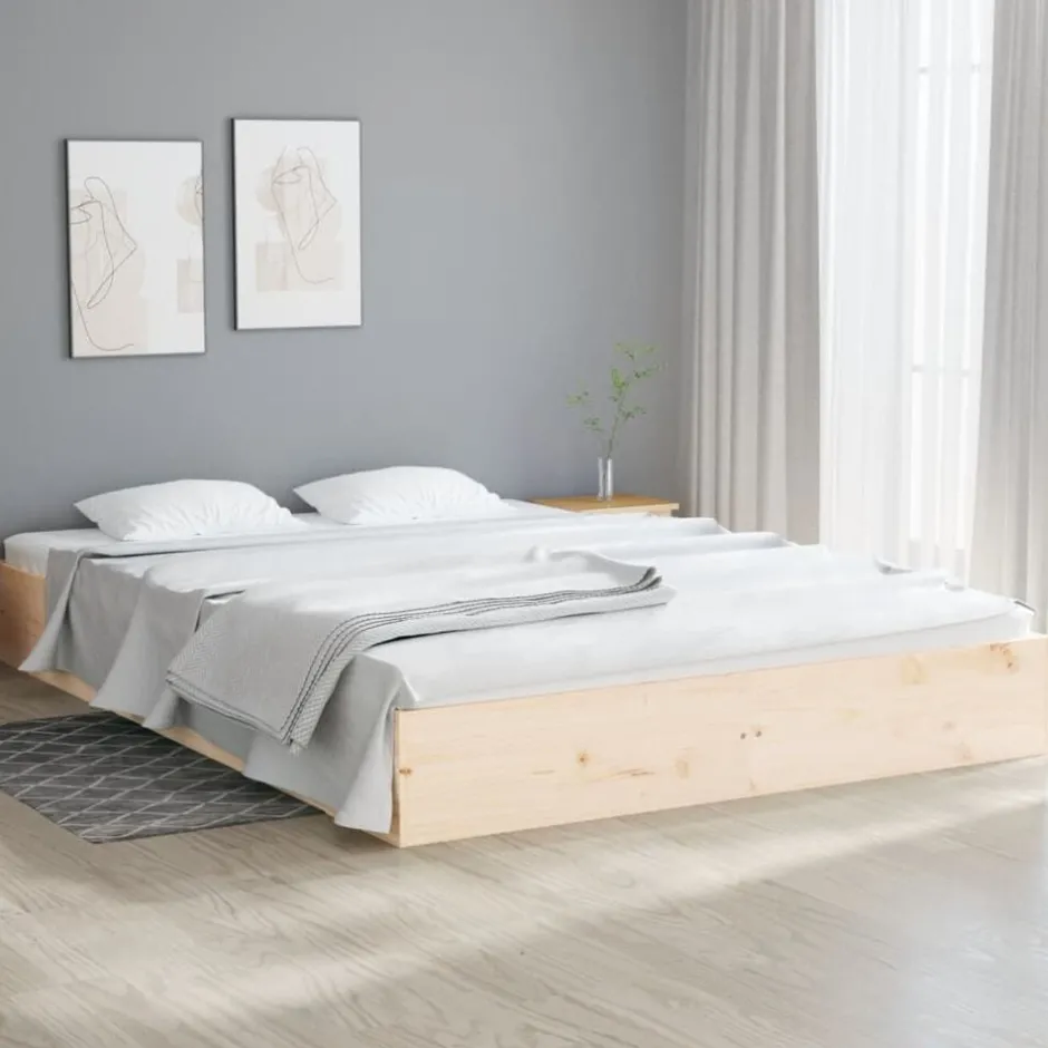 Online vidaXL Sängram utan madrass massivt trä 200x200cm Naturfärg