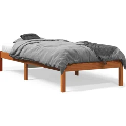 Discount vidaXL Sängram utan madrass 75x190 cm massiv furu Vaxbrun
