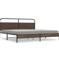 vidaXL Sängram utan madrass metall brun ek 180x200 cm