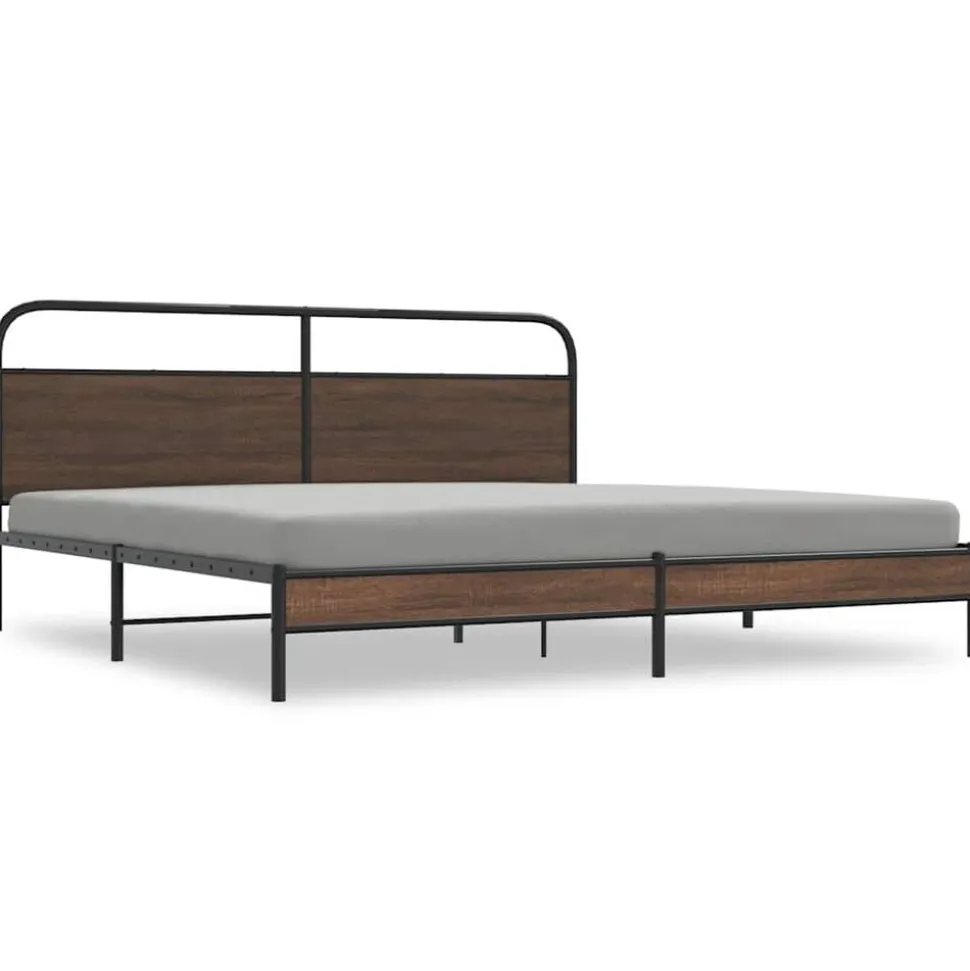 vidaXL Sängram utan madrass metall brun ek 180x200 cm