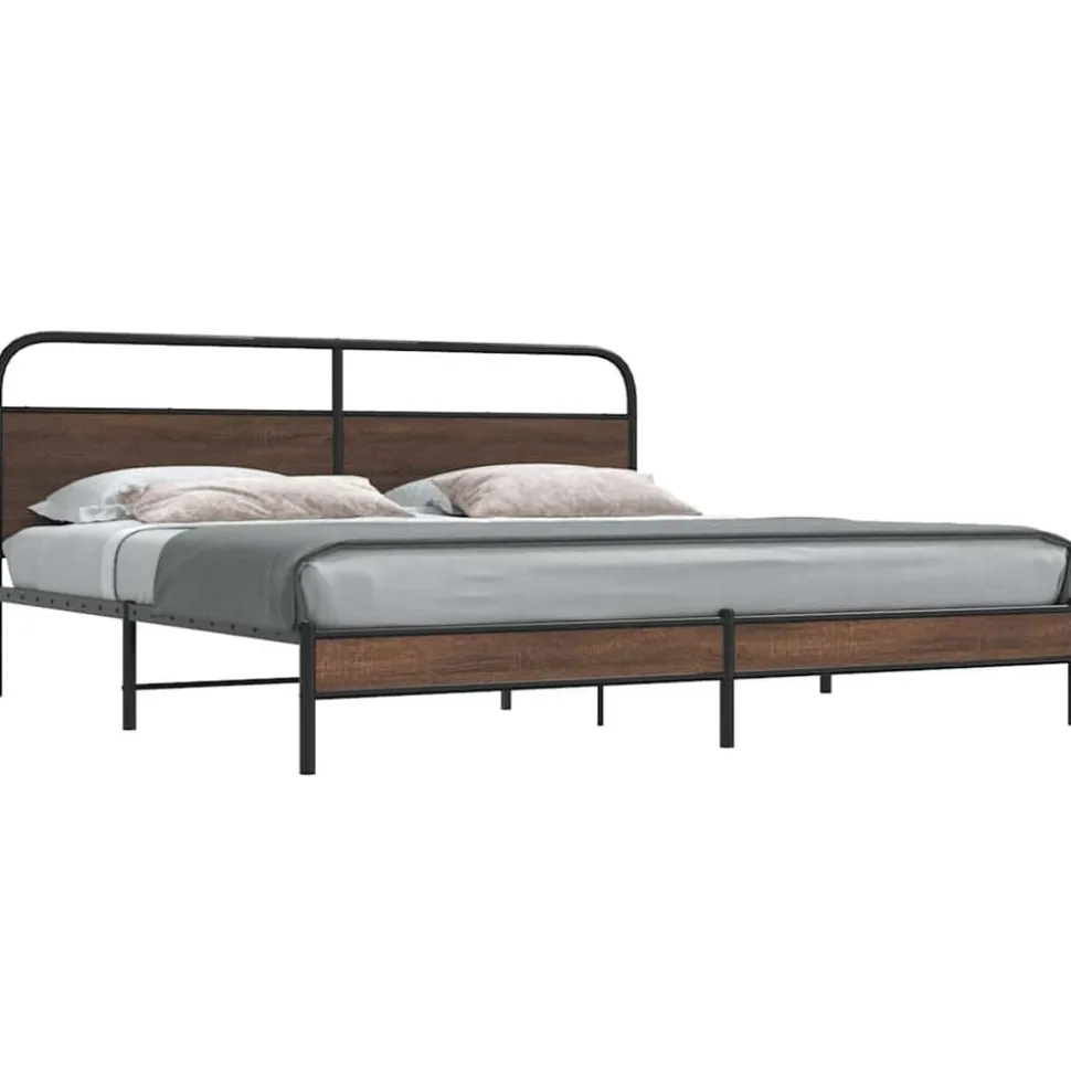 vidaXL Sängram utan madrass metall brun ek 180x200 cm