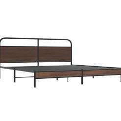 vidaXL Sängram utan madrass metall brun ek 180x200 cm