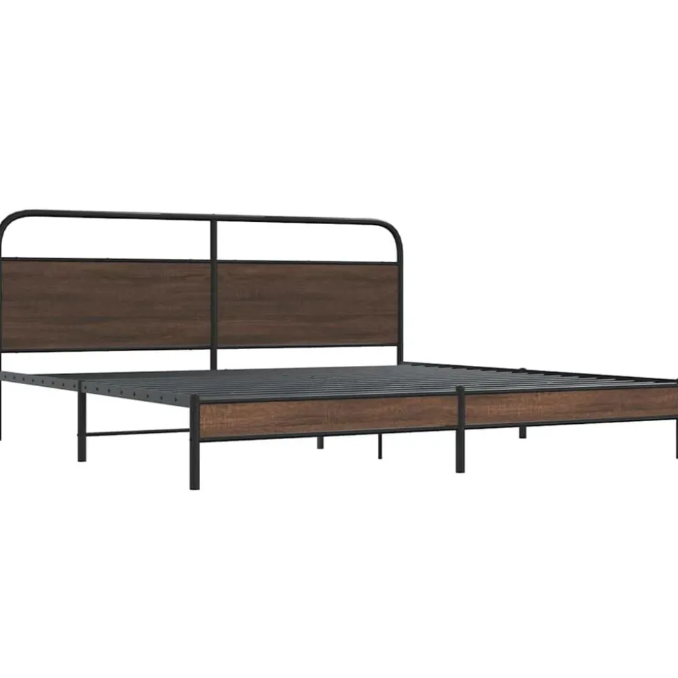 vidaXL Sängram utan madrass metall brun ek 180x200 cm