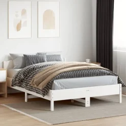 vidaXL Sängram utan madrass vit 140x200 cm massiv furu