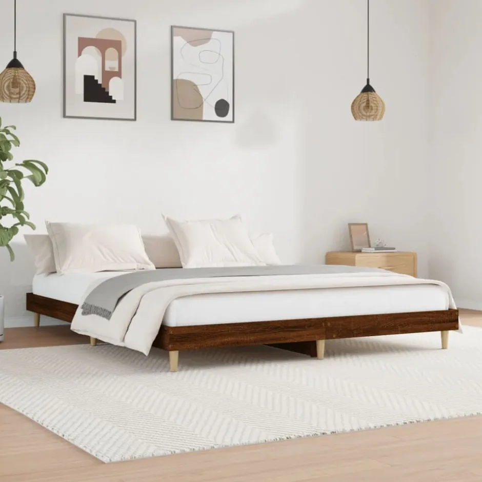 Online vidaXL Sängram utan madrass 200x200 cm konstruerat trä brun ek