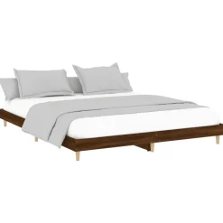 Online vidaXL Sängram utan madrass 200x200 cm konstruerat trä brun ek