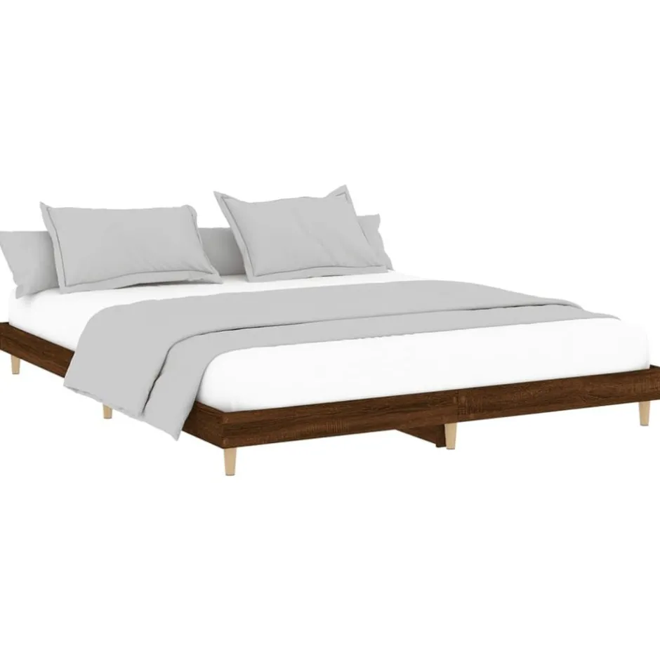 Online vidaXL Sängram utan madrass 200x200 cm konstruerat trä brun ek
