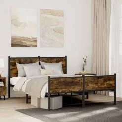 Outlet vidaXL Sängram utan madrass metall 150x200 cm Rökfärgad ek