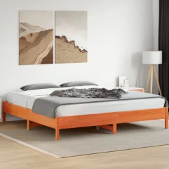vidaXL Sängram utan madrass vaxbrun 200x200 cm massiv furu