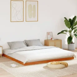 Best vidaXL Sängram vaxad brun 200x200 cm massiv furu Vaxbrun