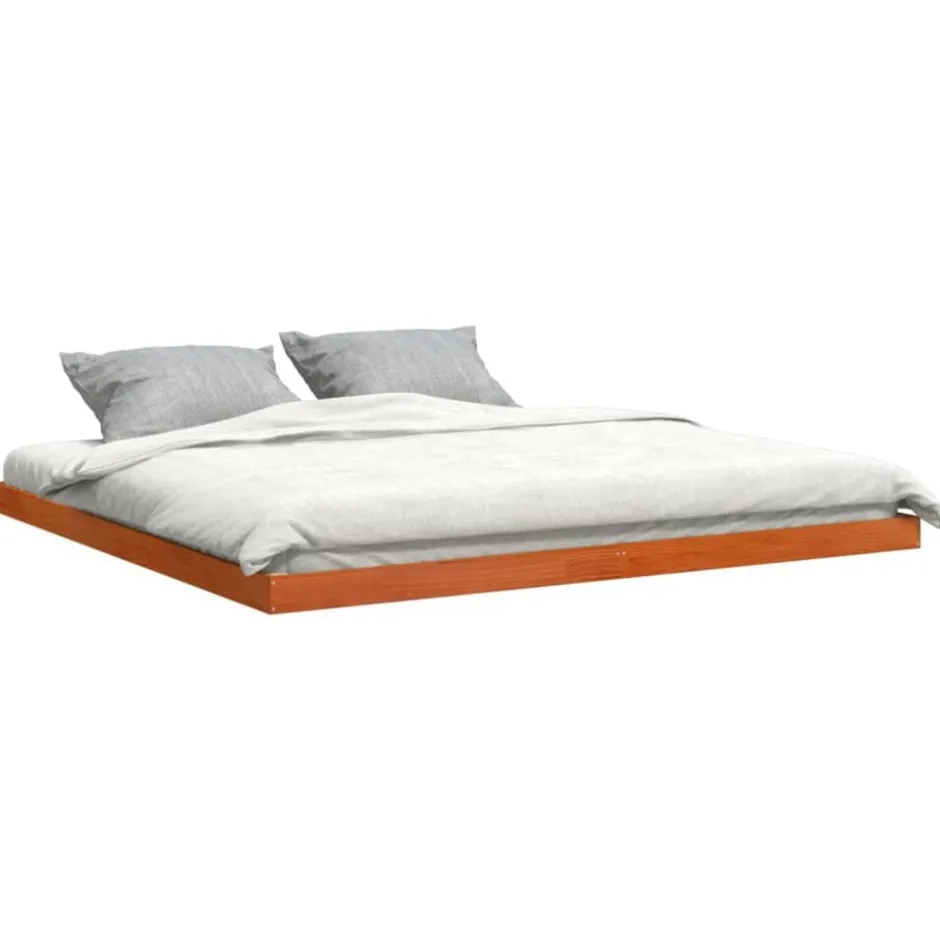 Best vidaXL Sängram vaxad brun 200x200 cm massiv furu Vaxbrun