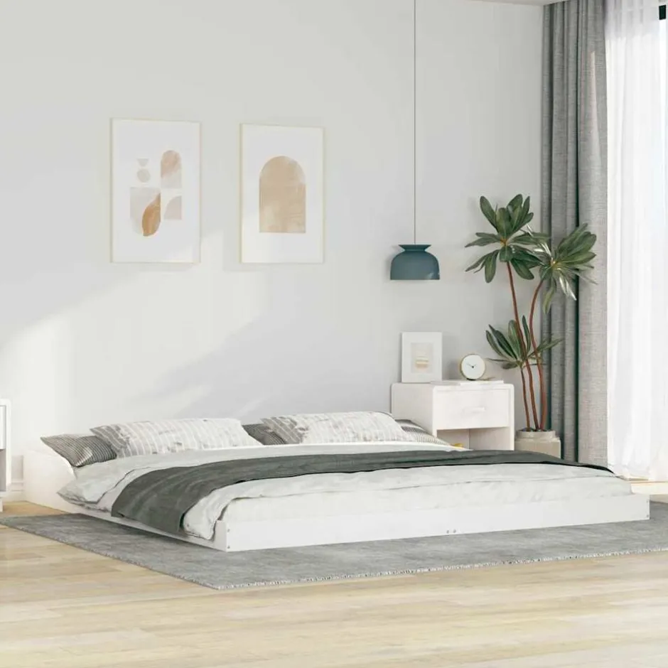 Discount vidaXL Sängram 200 x 200 cm Massiv furu Vit