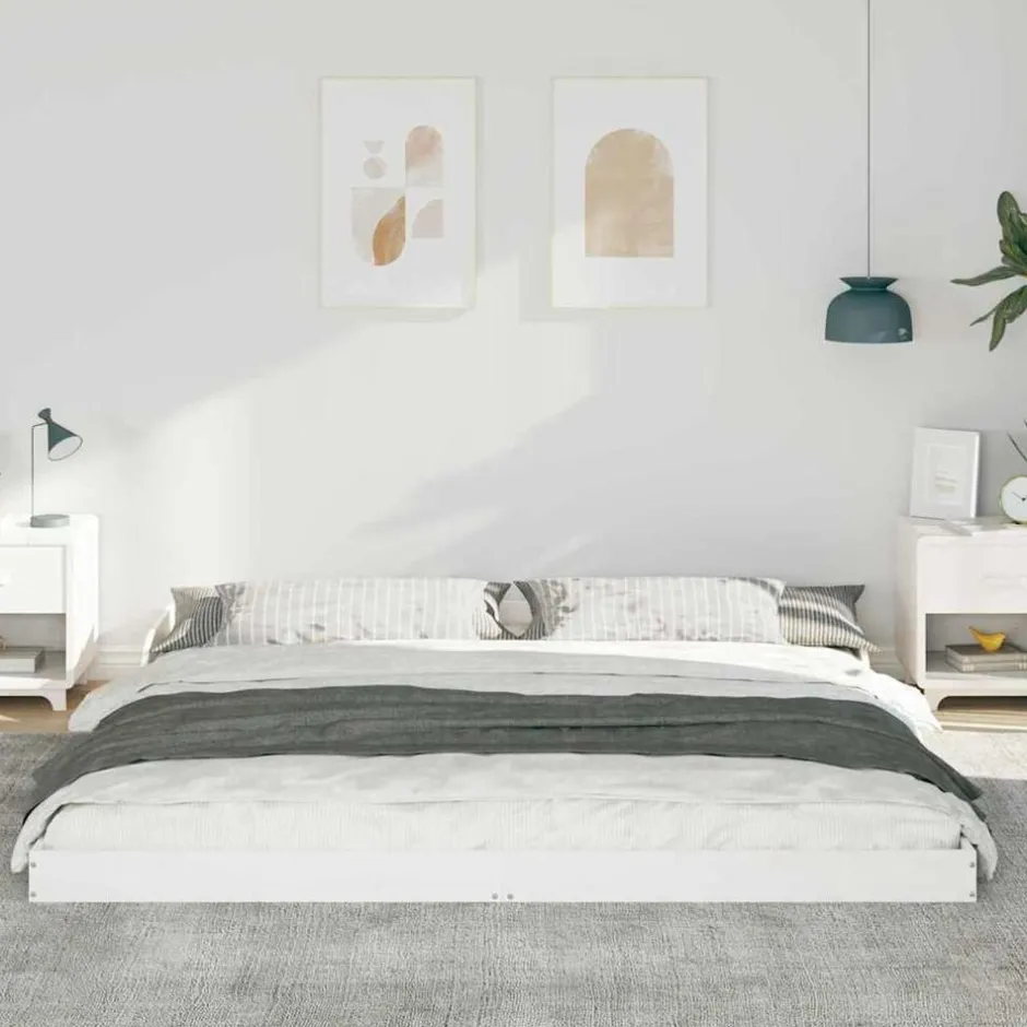 Discount vidaXL Sängram 200 x 200 cm Massiv furu Vit