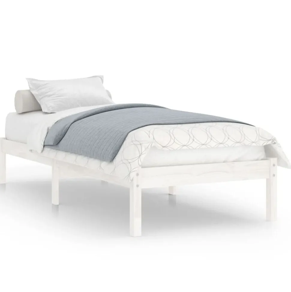 vidaXL Sängram vit massivt trä 75x190 cm