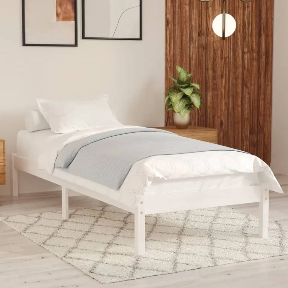 vidaXL Sängram vit massivt trä 75x190 cm