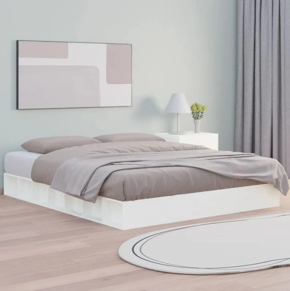 vidaXL Sängram vit 200x200 cm massivt trä