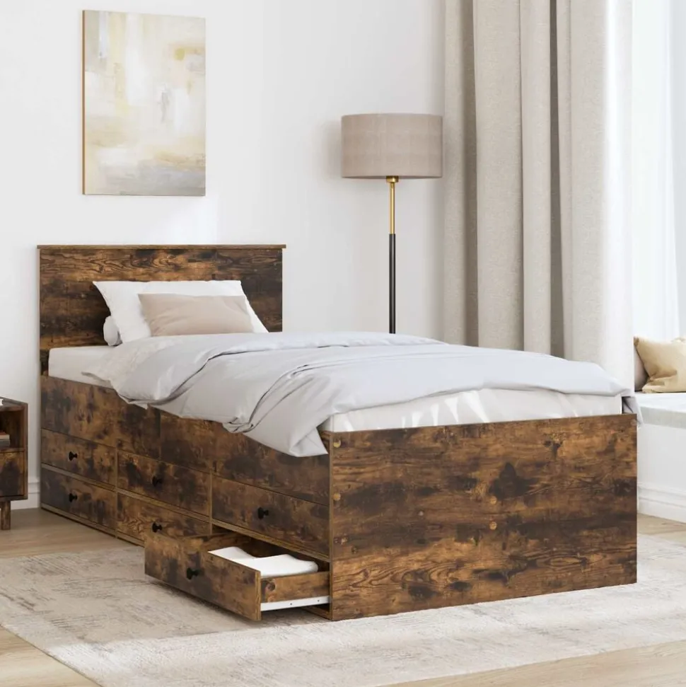 vidaXL Sängsoffa Rökt Ek och Svart 100 x 200 cm Konstruerat trä